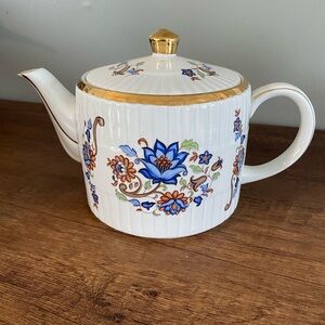 Ellgreave Ironstone blue floral gold rim vintage teapot